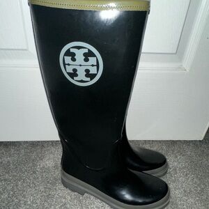 Tory Burch Black and Gray Rain Boots